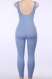 Blue Sexy Polyester Article Pit Sleeveless Square Neck Waist Tie Tank Jumpsuit FLY23162