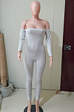 White Casual Polyester Long Sleeve Unitard Jumpsuit BM7051