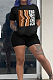 Black Casual Polyester Letter Short Sleeve Round Neck Tee Top Shorts Sets LY5834