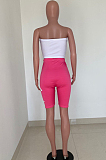 Rose Red White Casual Polyester Letter Sleeveless Bandeau Bra Capris Pants Sets YSS8023