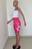 Rose Red White Casual Polyester Letter Sleeveless Bandeau Bra Capris Pants Sets YSS8023