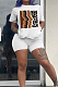 White Casual Polyester Letter Short Sleeve Round Neck Tee Top Shorts Sets LY5834