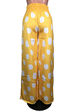Yellow Casual Polyester Polka Dot Wide Leg Pants BS1193