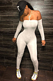 White Casual Polyester Long Sleeve Unitard Jumpsuit BM7051