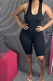 Black Sexy Polyester Pure Color Sleeveless Spaghetti Strap  Open Back Cami Jumpsuit WJ5093
