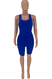 Blue Sexy Polyester Sleeveless Self Belted Tank Jumpsuit WJ5097