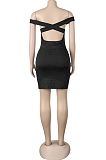 Black Sexy Polyester Sleeveless Backless Split Hem Low Waist Long Dress K3015