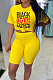 Yellow Casual Polyester Letter Short Sleeve Tee Top Capris Pants Sets DN8396