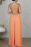 Orange Sexy Polyester Pure Color Organza Sleeveless Culottes Jumpsuit DN8510