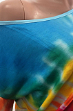 Blue Casual Polyester Tie Dye Short Sleeve Off Shoulder Flat Pocket Shift Dress YT3163