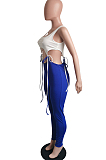 Blue White Sexy Polyester Sleeveless Hollow Out Knotted Strap Tank Jumpsuit HM5320