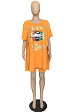 Yellow Casual Polyester Mouth Graphic Short Sleeve V Neck Tee Top Shorts Sets YM8119