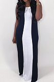Gray Casual Polyester Sleeveless Round Neck Contrast Color Long Dress  YT3227