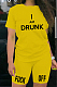 Yellow Cute Polyester Letter Short Sleeve Tee Top Shorts Sets DN8509