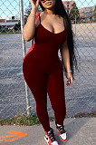 Wine Red Sexy Polyester Sleeveless Round Neck Cami Jumpsuit HM5316