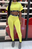 Red Casual Polyester Letter Short Sleeve Crop Top Stirrup Leggings  sets DN8507