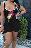 Black Sexy Polyester Mouth Graphic Sleeveless Deep U Neck Tank Jumpsuit YT3225