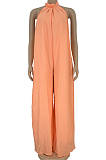 Orange Sexy Polyester Pure Color Organza Sleeveless Culottes Jumpsuit DN8510