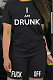 Black Cute Polyester Letter Short Sleeve Tee Top Shorts Sets DN8509