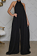 Black Sexy Polyester Pure Color Organza Sleeveless Culottes Jumpsuit DN8510