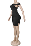 Black Sexy Polyester Sleeveless Backless Split Hem Low Waist Long Dress K3015