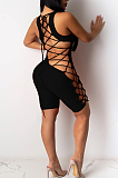 Black Sexy Polyester Sleeveless Self Belted Tank Jumpsuit WJ5097