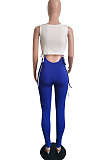 Blue White Sexy Polyester Sleeveless Hollow Out Knotted Strap Tank Jumpsuit HM5320