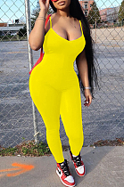 Yellow Sexy Polyester Sleeveless Round Neck Cami Jumpsuit HM5316