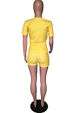 Yellow Casual Polyester Cartoon Graphic Short Sleeve Round Neck Tee Top Shorts Sets YSS8006