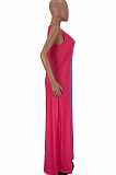 Red Casual Polyester Sleeveless Round Neck Contrast Color Long Dress  YT3227