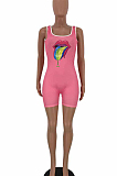 Pink Sexy Polyester Mouth Graphic Sleeveless Deep U Neck Tank Jumpsuit YT3225