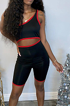 Black Sexy Polyester Halterneck One Shoulder Bodycon Jumpsuit XUY9024