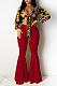 Red Casual Polyester Mid Waist Flare Leg Pants K8907