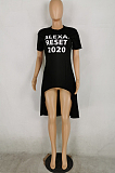 Black Casual Polyester Letter Short Sleeve Round Neck Tee Top YYZ506