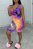 Red Casual Tie Dye Sleeveless V Neck Tank Jumpsuit FA7108