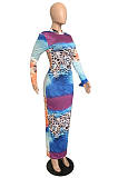 Multi Sexy Polyester Leopard Long Sleeve Long Dress YM8120