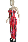 Rose Red Sexy Polyester Tie Dye Sleeveless Mid Waist Tube Dress BBN063