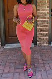 Pink Casual Polyester Sleeveless Round Neck Tank Dress BBN086