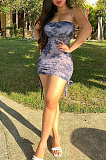 Purple Sexy Polyester Sleeveless Spaghetti Strap  Open Back Knotted Strap Mid Waist Mini Dress BBN077