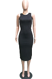 Black Casual Polyester Sleeveless Round Neck Tank Dress BBN086