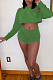 Green Casual Polyester Long Sleeve Round Neck Ripped Crop Top Shorts Sets WM852