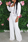 White Casual Polyester Long Sleeve Utility Blouse Long Pants Sets Q590