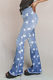 Blue Casual Star Graphic Mid Waist Long Pants Flare Leg Pants MD315