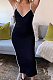 Black Simplee Polyester Sleeveless Deep V Neck Spaghetti Strap  Open Back Long Dress WM853
