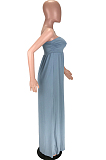 Light Blue Sexy Polyester Sleeveless Mid Waist Tube Dress LYY9254