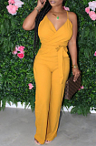Yellow Casual Polyester Sleeveless V Neck Cami Jumpsuit Q591