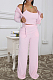 Pink Casual Polyester Long Sleeve Utility Blouse Long Pants Sets Q590
