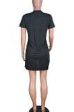 Pink Casual Polyester Short Sleeve V Neck Ruffle Short Skirt QQ5185