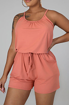 Orange Casual Polyester Sleeveless Round Neck Knotted Strap Cami Jumpsuit LML114