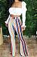 White Casual Polyester Striped High Waist Wide Leg Pants BBN090